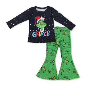 pre order GLP1011--Christmas black top + cartoon jeans outfits