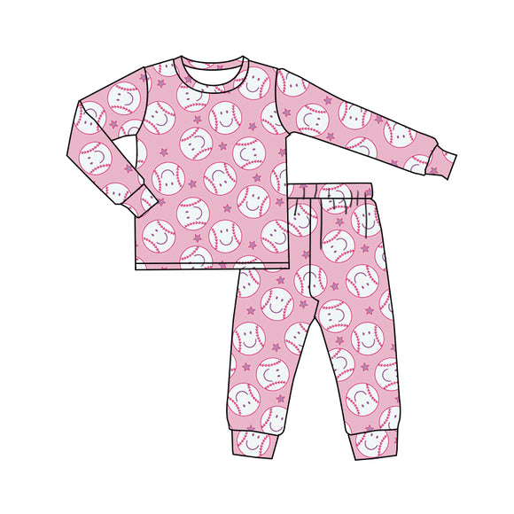 GLP1020---pre order long sleeve SOFTBALL pink pajamas