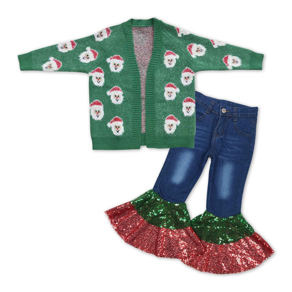 pre order GLP1027--Christmas Santa cardigan + jeans girls outfits