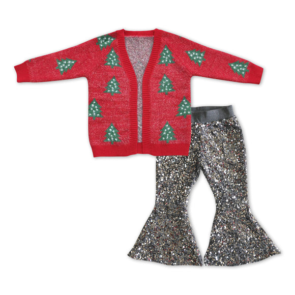 GLP1028--Christmas tree cardigan + sequin pants girls outfits