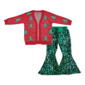 GLP1029--Christmas tree cardigan + sequin pants girls outfits