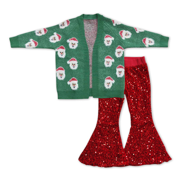 GLP1030--Christmas Santa cardigan + sequin pants girls outfits