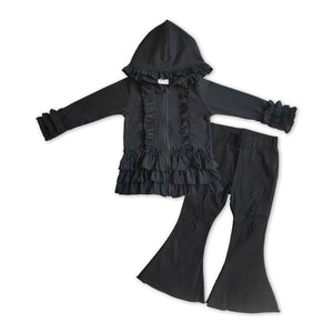 GLP1044-- long sleeve BLACK jacket + jeans bell bottoms outfits