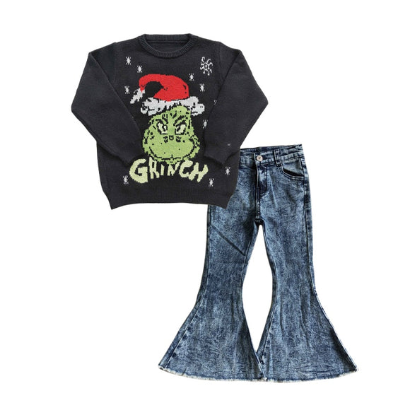 GLP1070--Christmas cartoon sweater +  jeans girls outfits