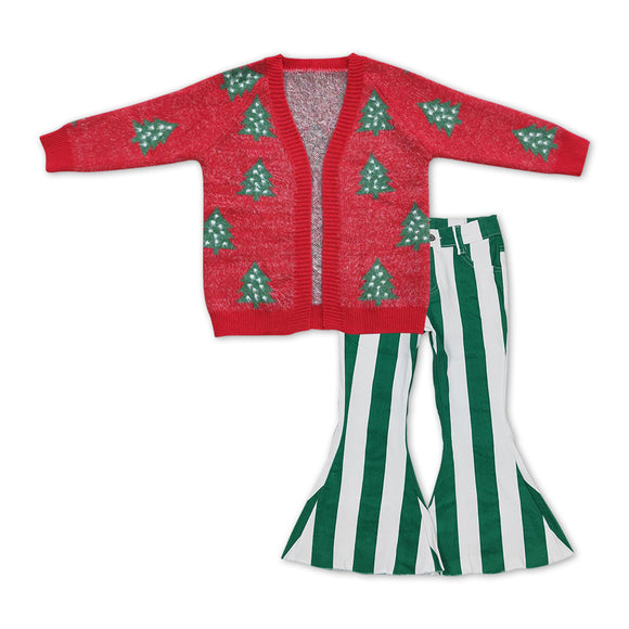 GLP1071--Christmas tree cardigan + jeans girls outfits