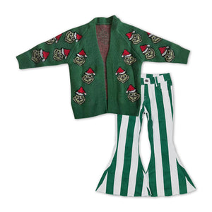 pre order GLP1073--Christmas tree cardigan + jeans girls outfits