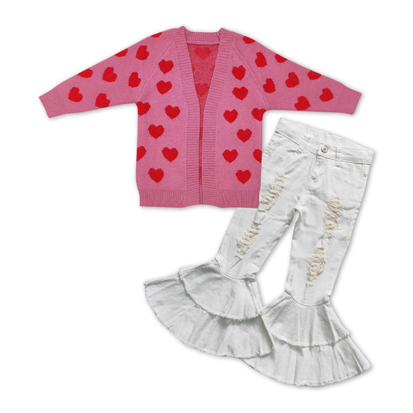GLP1083--Valentine cardigan + white jeans girls outfits
