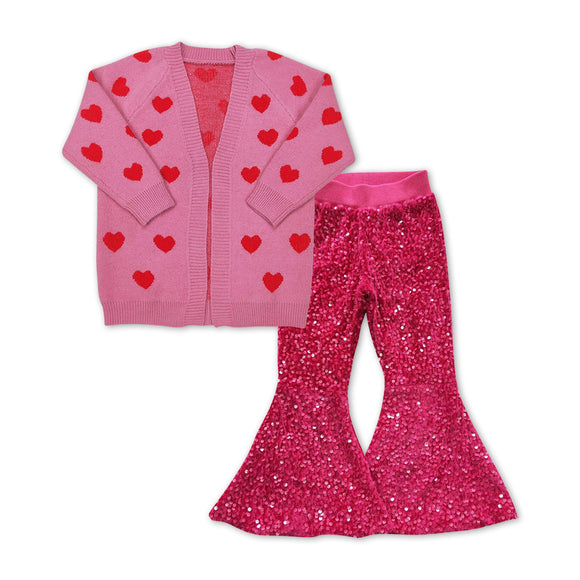 GLP1087--Valentine cardigan + sequin pants girls outfits