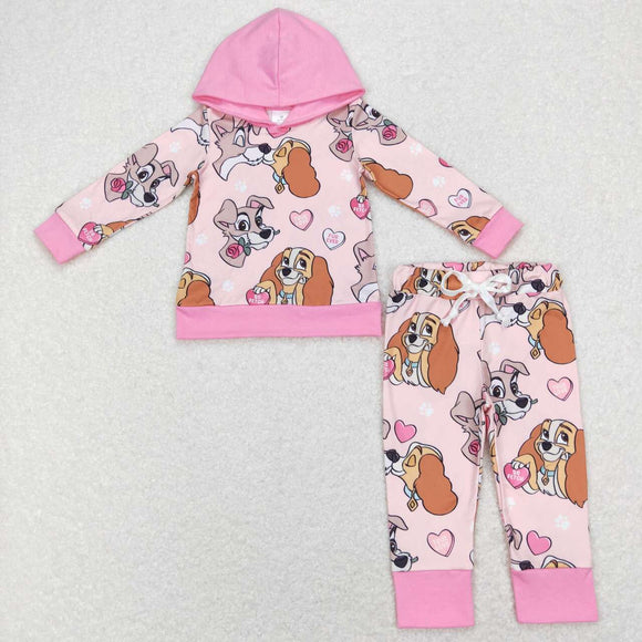 GLP1133--Valentine's Day pink dog long sleeve shirt pants girls outfits