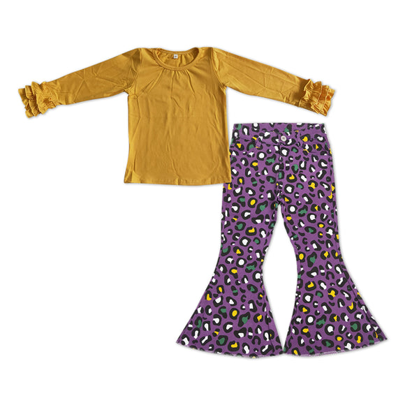 GLP1138--yellow long sleeve shirt camo purple pants girls outfits