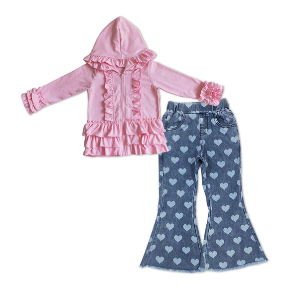 GLP1145-- pink long sleeve shirt and bell bottom girls outfits
