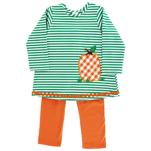 Green stripe pumpkin tunic leggings girls fall clothing