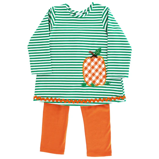 Green stripe pumpkin tunic leggings girls fall clothing