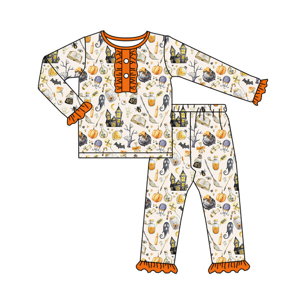 Long sleeves pumpkin ghost bat girls Halloween pajamas