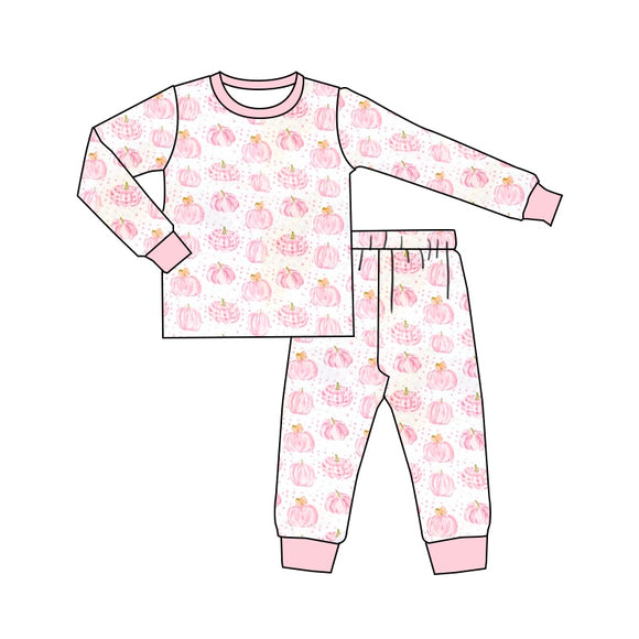 GLP1188  pre order long sleeves pumpkin pink girls pajamas