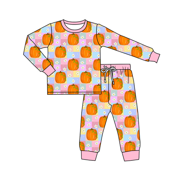 GLP12119  pre order Long sleeves pumpkin fall orange girl pajamas