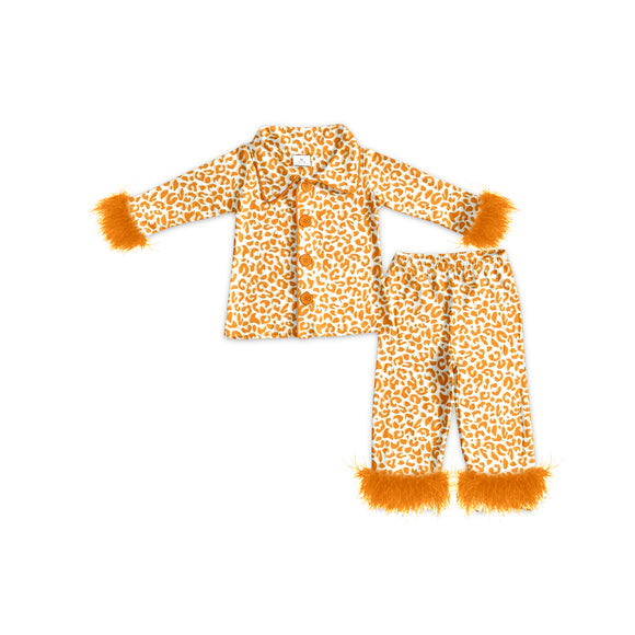 Pre-order GLP1267 Girls orange leopard pajamas