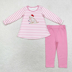 GLP1826 long sleeve Christmas embroidery dog pink boys outfits