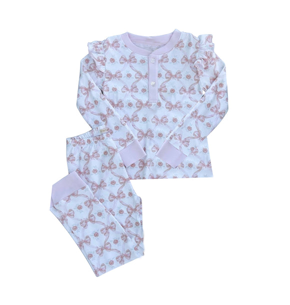 Pre-order GLP1496 long sleeve bow pink pajamas