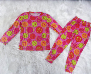 Pre-order GLP1526 long sleeve smile pink girls pajamas