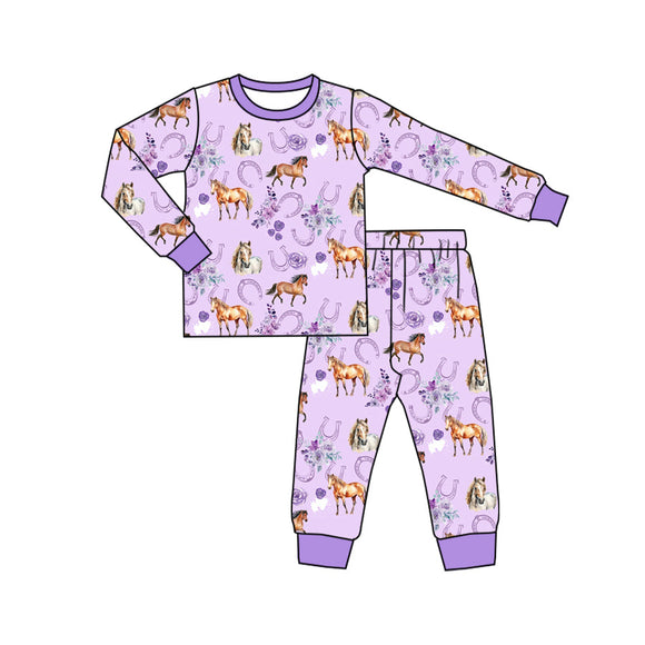 GLP1567 pre-order  toddler girl clothes purple horse girl winter set-2024.8.2