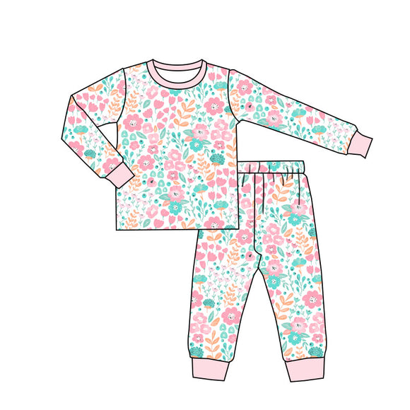 GLP1696 pre order long sleeve floral pink girls pajamas