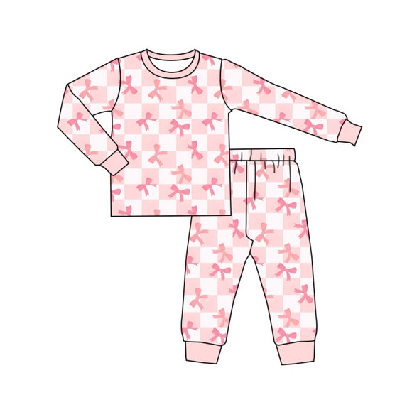 GLP1709 pre order long sleeve bow pink girls pajamas