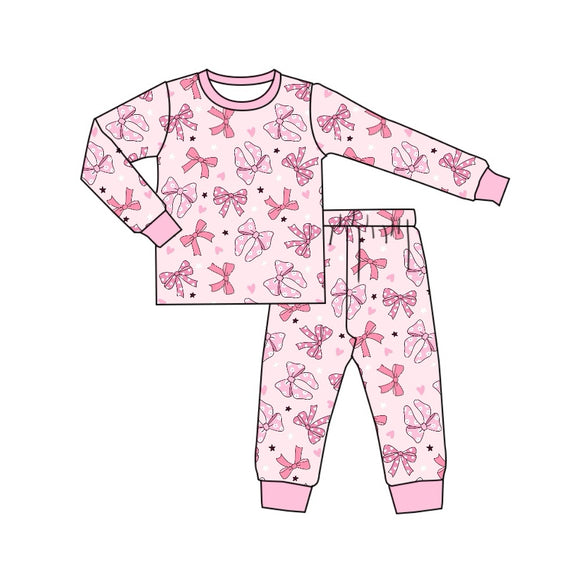 GLP1710 pre order long sleeve bow pink girls pajamas