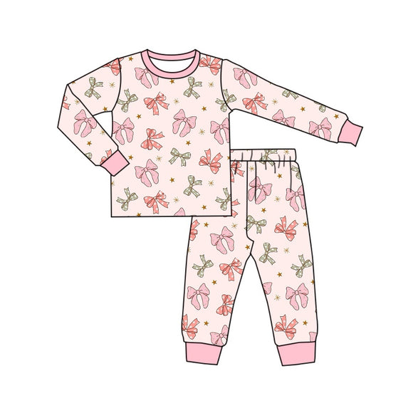 GLP1711 pre order long sleeve bow pink girls pajamas