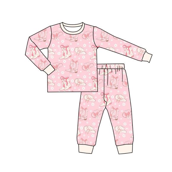 GLP1726 pre order long sleeve western pink girls pajamas