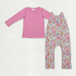 GLP2008 Girls pink long sleeve shirt floral jumpsuit outfits