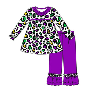 GLP2111  pre order long sleeve Mardi Gras purple leopard girls outfits