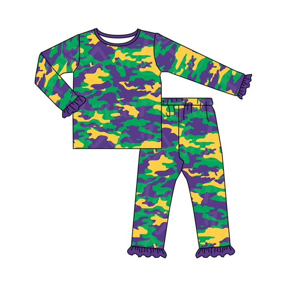 GLP2122 pre order long sleeve yellow and purple camo pajamas