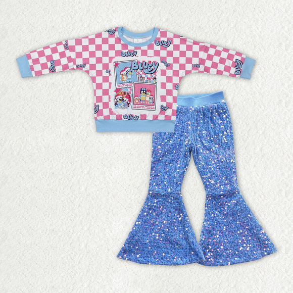 GLP2039 Christmas cartoon top + blue sequin pants outfits