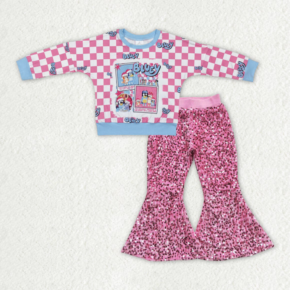 GLP2040 Christmas cartoon top + pink sequin pants outfits