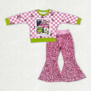 GLP2041 Christmas cartoon top + pink sequin pants outfits