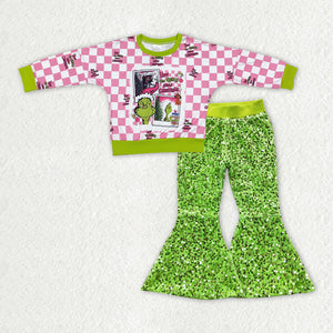 GLP2042 Christmas cartoon top + pink sequin pants outfits