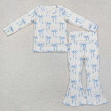 GLP2143 cable knit long sleeve bow blue girls outfits