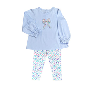 GLP21448 pre order long sleeve spring floral bow blue girl outfits