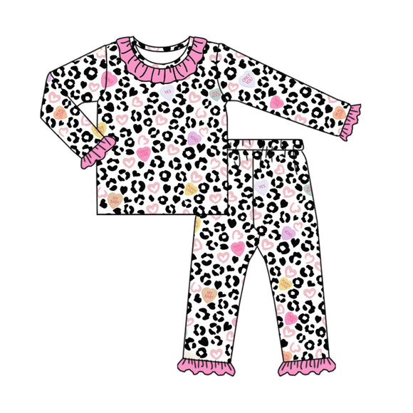 GLP2169  pre order long sleeve Valrntine's days leopard pajamas