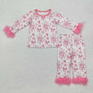 GLP2215  toddler girl clothes rose flower girl valentines day pajamas set