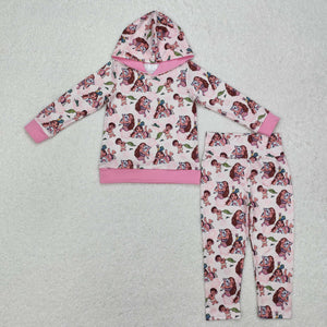 GLP2233 long sleeve cartoon princess pink hoodies set