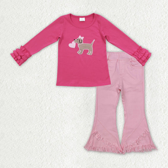 GLP1048 baby Girls pink puppy outfits