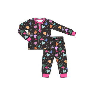 Pre-order GLP2274 baby Girls Valentine's Day black pajamas（Deadline Dec.15）