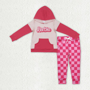 GLP2319 baby Girls zipper long sleeve pullover rose plaid pant outfits