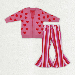 GLP2327 Baby Girls rose long Sleeves sweater stripe jeans Outfits