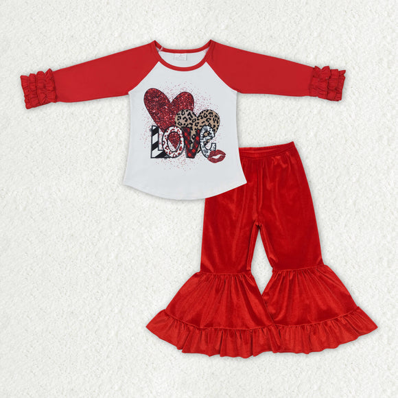 GLP2330- valentine's outfits long sleeve girls red outfits