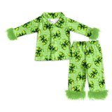 Pre-order GLP2581 baby Girls green bow Furry pajamas