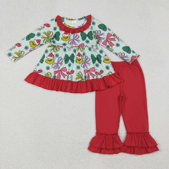 GLP2651 baby girls Christmas green red bow floral outfits