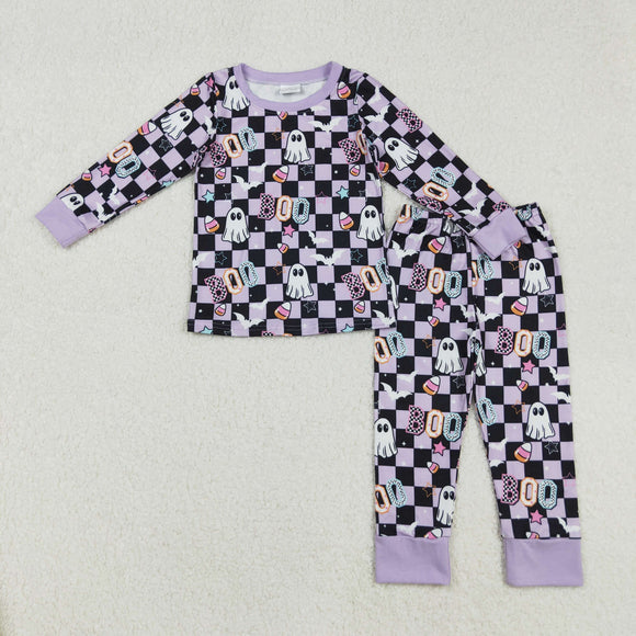 GLP2684 baby girls Halloween ghost BOO purple pajamas